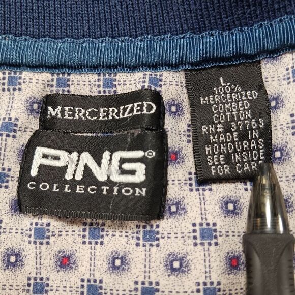 Ping Collection Men's LargeMercerized Combed Cotton Golf Polo. Blue Geo Print... - Picture 3 of 10